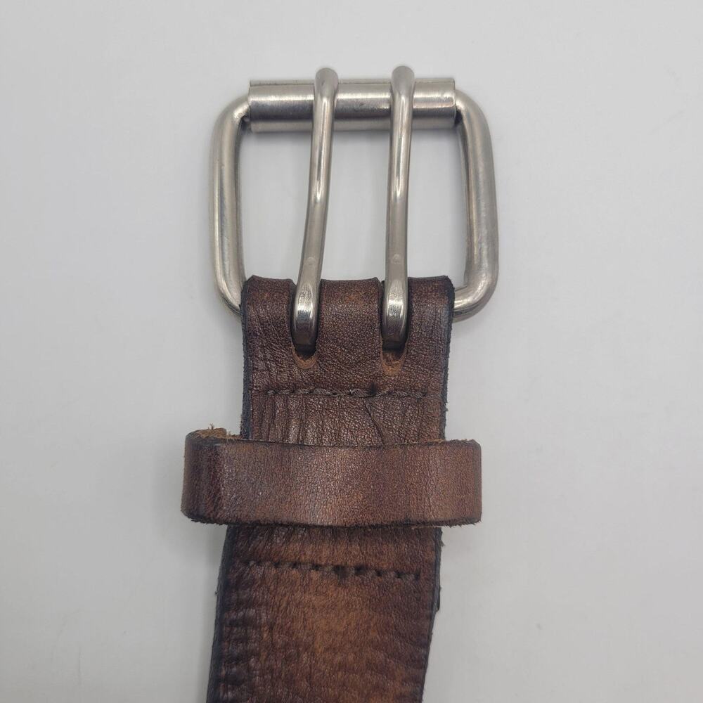Dickies Belt Men 40 Brown Leather Double Prong Buckle Work Distressed USA Rugged - Picture 3 of 5